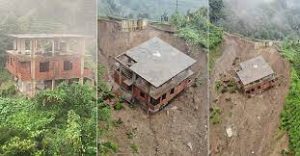 Rize’de heyelan sonrası 3 katlı bina yan yattı