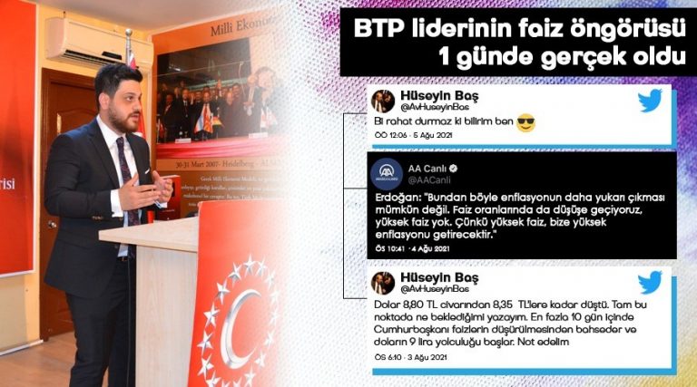 Bağımsız Türkiye Partisi (BTP) liderinin faiz öngörüsü 1 günde gerçek oldu “Bi rahat durmaz ki bilirim ben”