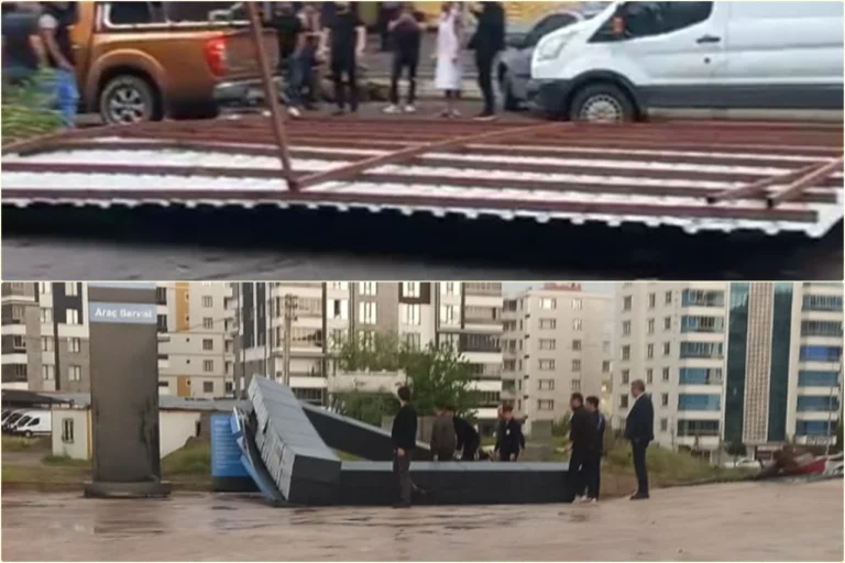 Diyarbakır’da aniden başlayan fırtınanın etkisiyle, fırtınada çatılar uçtu tabelalar devrildi…